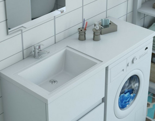 Раковина Эстет Даллас 120 L ФР-00001490 с местом под стиральную машину Белая искусственный камень (литьевой мрамор) с местом под стиральную машину, полувстраиваемая