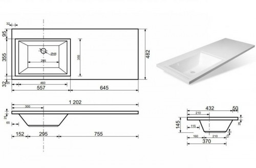 Раковина Эстет Даллас 120 L ФР-00001490 с местом под стиральную машину Белая искусственный камень (литьевой мрамор) с местом под стиральную машину, полувстраиваемая