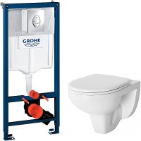 Комплект унитаза Damixa Jupiter DX77C1738SC с инсталляцией Grohe Rapid SL 38721001 с сиденьем Микролифт и клавишей смыва Хром фарфор подвесной
