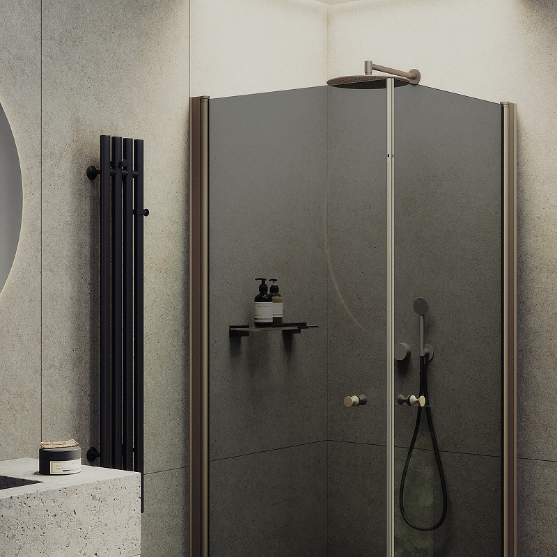 Душевой уголок Maybah Glass MGY-1300-2 900x900x1980 на монопетлях Бронза стекло графитовое