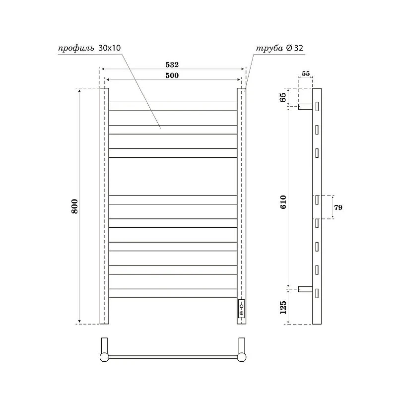 Электрический полотенцесушитель APEXTERMO Sfera 800x500 SF00185BM цвет Черный матовый