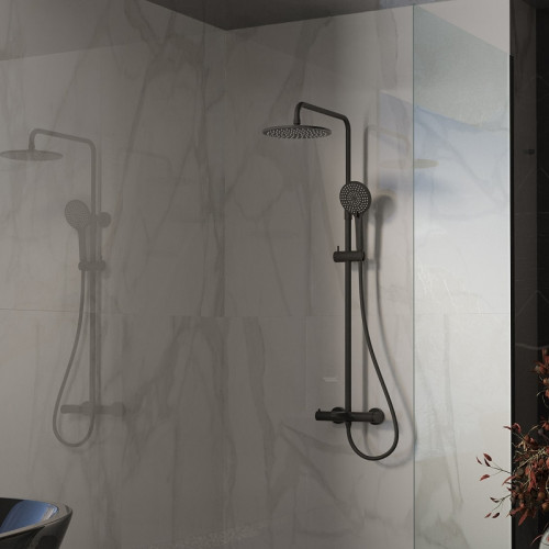 Душевая система Vincea Rondo VSFS-1R1MB Черная матовая латунь на стену