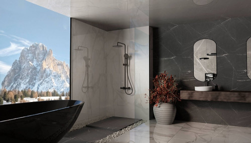 Душевая система Vincea Rondo VSFS-1R1MB Черная матовая латунь на стену