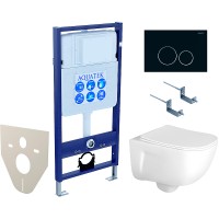 Комплект унитаза с инсталляцией Aquatek Set Aquatek Дива-020 4в1 с сиденьем Микролифт и Черной матовой клавишей смыва фарфор подвесной