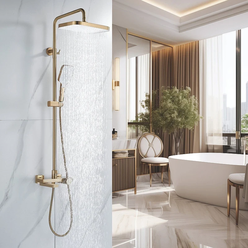 Душевая система Rose R18G R1896G с термостатом Золото матовое
