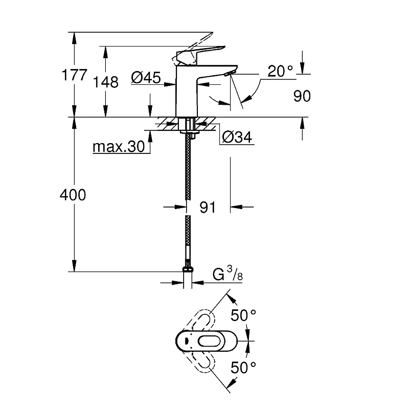 Смеситель для раковины Grohe BauLoop 23337000 Хром латунь