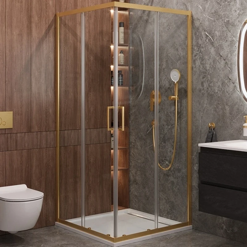 Душевой уголок Cezares Molveno 100x100 MOLVENO-A-2-100-C-BORO-IV профиль Брашированное золото стекло прозрачное