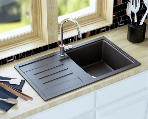 Кухонная мойка Aquaton Верона 86 1A710032VR210 Графит искусственный камень (литьевой мрамор) встраиваемый
