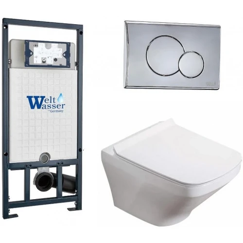 Комплект унитаза с инсталляцией WeltWasser MARBERG 507 + HOFBACH 041 GL-WT + MAR 507 RD 10000011682 цвет Белый глянцевый с сиденьем Микролифт и клавишей смыва цвет Хром