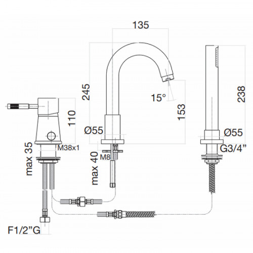 Смеситель на борт ванны Webert Rimini RI850701560 Черный матовый латунь