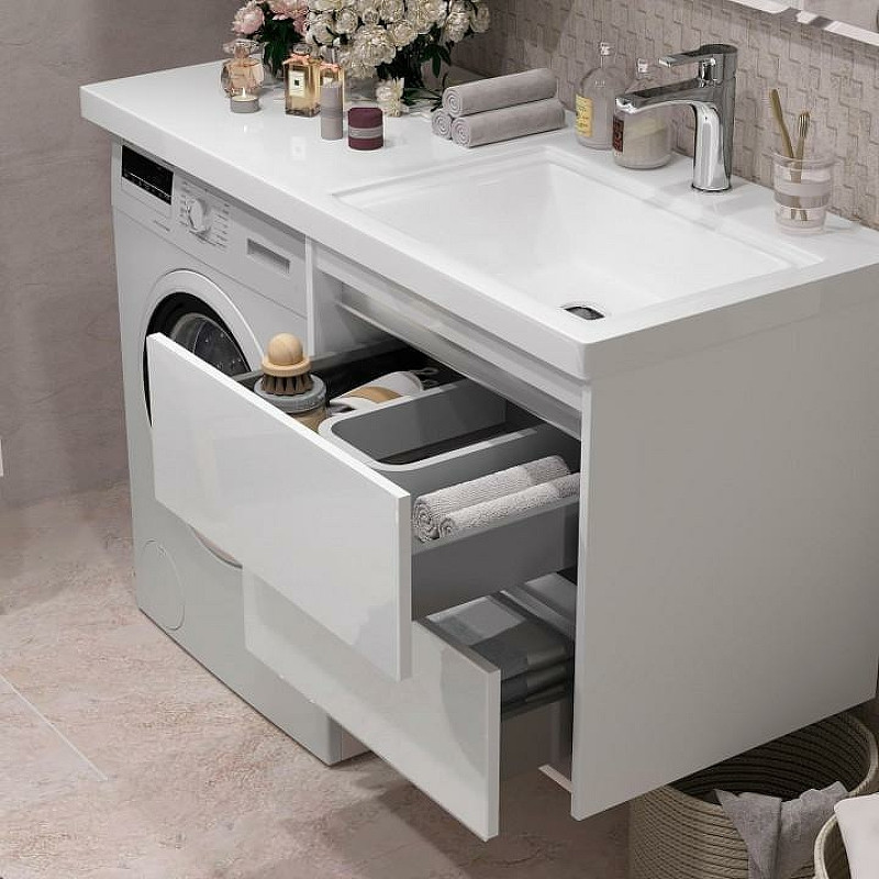 Тумба под раковину Opadiris Фреш 120 00-00002179 подвесная Белая глянцевая МДФ / ЛДСП, стекло