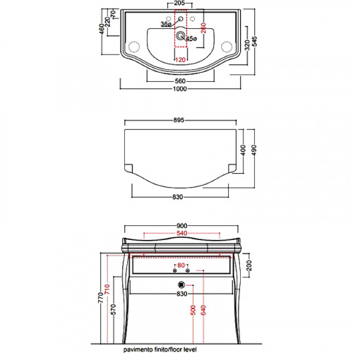 Тумба под раковину Kerasan Retro 100 7363K7 Белый глянец Хром МДФ / ЛДСП