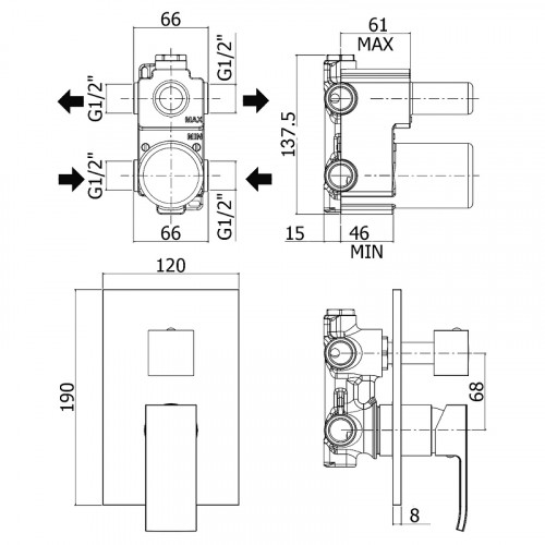 Смеситель для душа Paffoni Elle EL018NO/M Черный матовый латунь встраиваемый