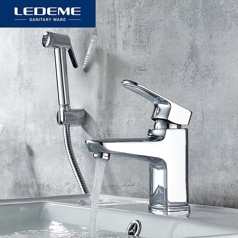 Смеситель для раковины Ledeme H54 1254L с гигиеническим душем Хром латунь