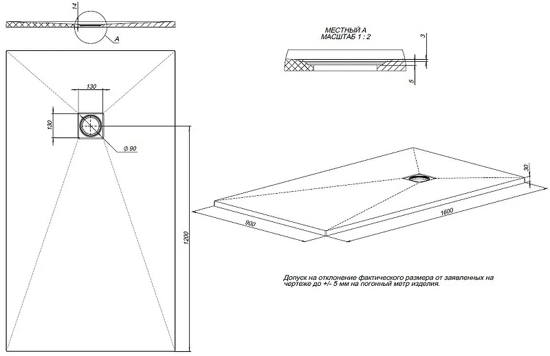 Душевой поддон из искусственного камня Allen Brau Priority 160x90 8.31011-AM Антрацит