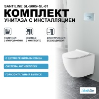 Комплект унитаза с инсталляцией SantiLine SL-5005+SL-01 с сиденьем Микролифт и клавишей смыва Хром фаянс подвесной