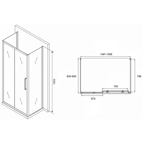 Душевой уголок Abber Schwarzer Diamant 150x85 AG30150H-S85-S85 профиль Хром стекло прозрачное
