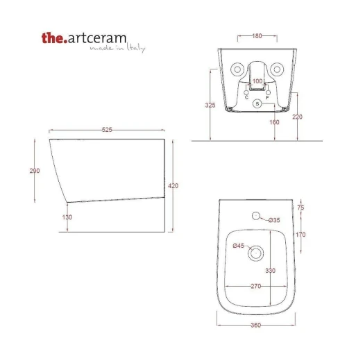 Биде Artceram A16 ASB001 40 00 подвесное цвет Tortora
