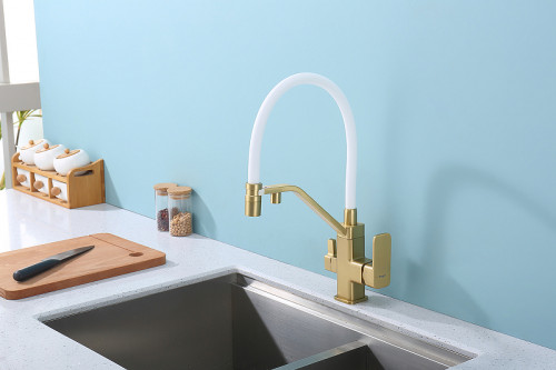 Смеситель для кухни Raglo R85.62.03 Золото матовое Белый латунь