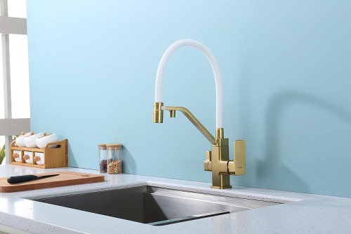 Смеситель для кухни Raglo R85.62.03 Золото матовое Белый латунь