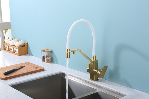 Смеситель для кухни Raglo R85.62.03 Золото матовое Белый латунь