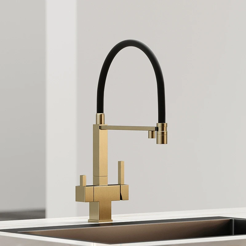 Смеситель для кухни Sancos Moro SC4006BG Золото брашированное Черный латунь