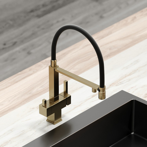 Смеситель для кухни Sancos Moro SC4006BG Золото брашированное Черный латунь