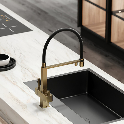 Смеситель для кухни Sancos Moro SC4006BG Золото брашированное Черный латунь