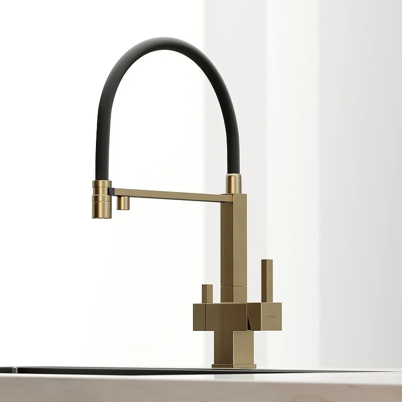 Смеситель для кухни Sancos Moro SC4006BG Золото брашированное Черный латунь