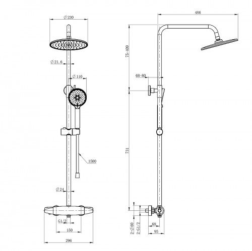 Душевая система Wonzon & Woghand Capsule WW-B3031-A-CR с термостатом цвет Хром