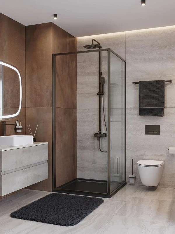 Душевой уголок Cezares Lux 80x80 LUX-A-FS-1-80-C-GM профиль Оружейная сталь стекло прозрачное