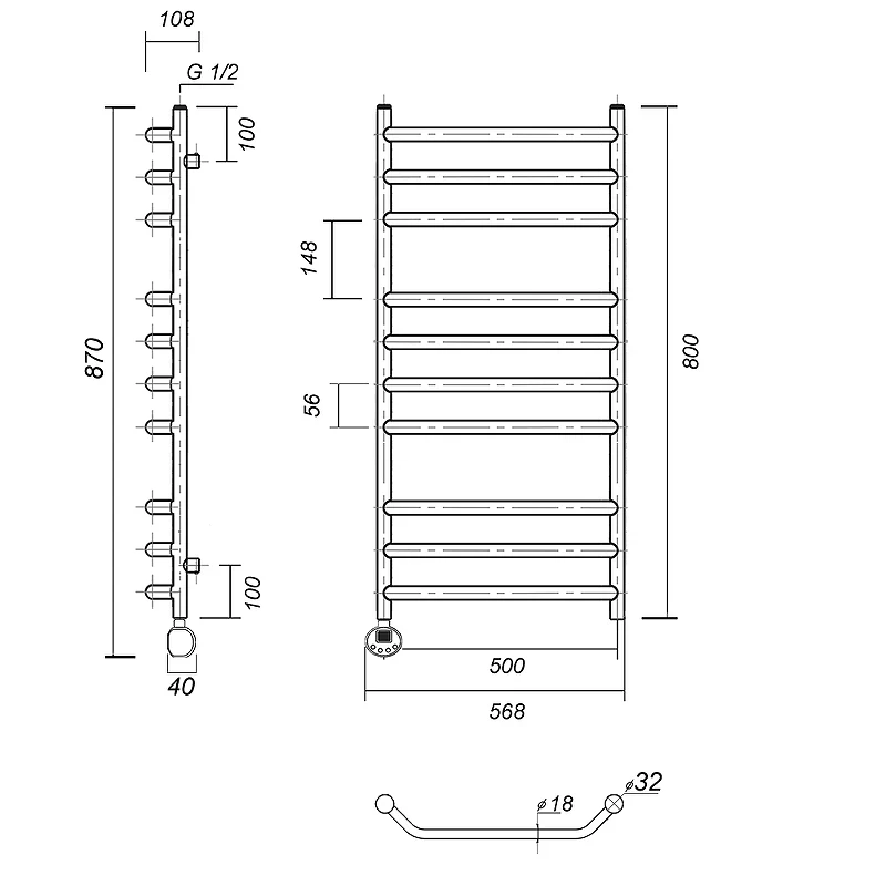 Электрический полотенцесушитель Domoterm Лаура П10 500x800 EL Хром нержавеющая сталь