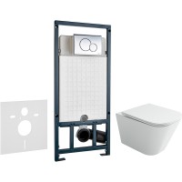 Комплект унитаза Ceramicanova Union CN4009T с сиденьем Микролифт и инсталляцией WeltWasser WW Marberg 507 10000005949+10000005952 с клавишей смыва Хром глянцевый фарфор подвесной
