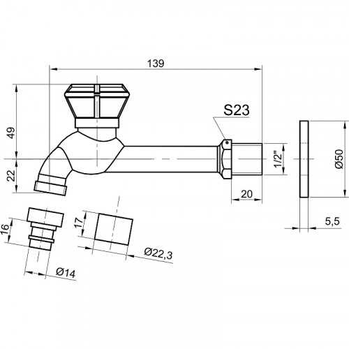 Кран для одного типа воды Bronze de Luxe 13263/2 Бронза латунь на стену