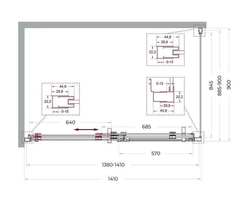 Душевой уголок BelBagno Marino 2 140x90 MARINO-2-AH-1-140/90-C-GM профиль Оружейная сталь стекло прозрачное