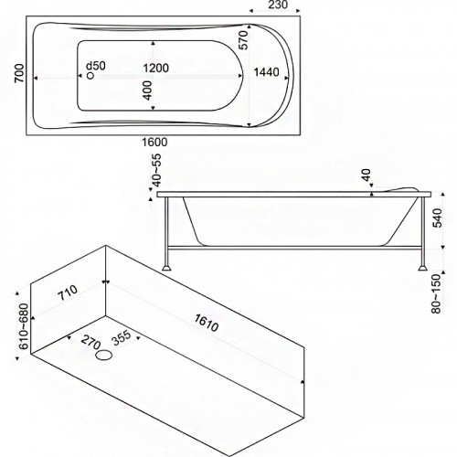 Акриловая ванна Bas Стайл 160x70 В 00034 без гидромассажа