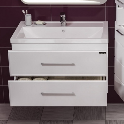 Тумба под раковину СанТа Омега 80 207005 подвесная Белая МДФ / ЛДСП