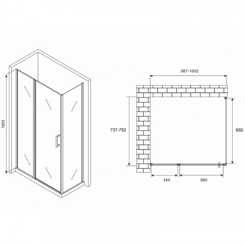 Душевой уголок Abber Sonnenstrand 100x75 AG04100S-S75 профиль Хром стекло прозрачное