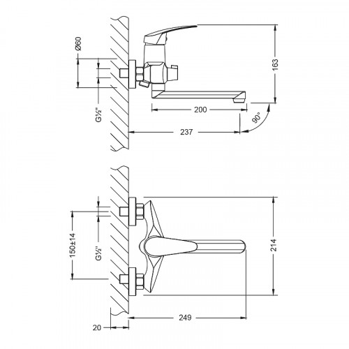 Смеситель для ванны Lemark Linara LM0417C универсальный Хром латунь на стену