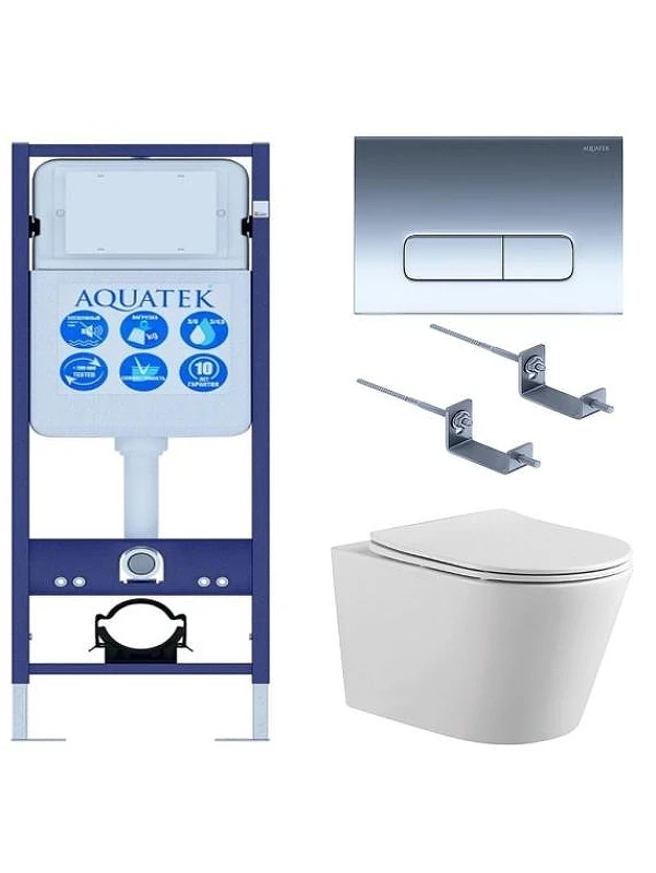 Комплект унитаза с инсталляцией Aquatek Set ВЕГА-1905-016 INS-17 цвет Белый с сиденьем Микролифт и клавишей смыва цвет Хром глянцевый