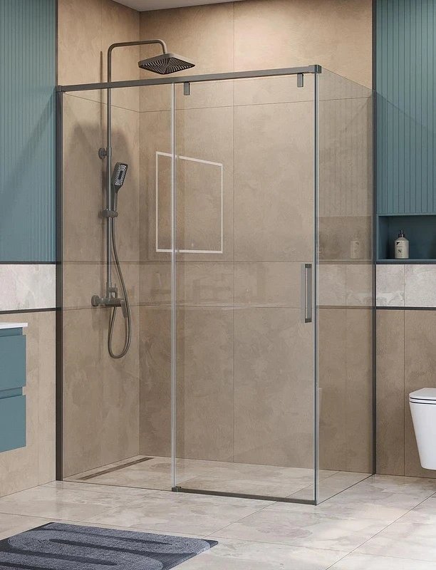Душевой уголок BelBagno Soft Close-1 140x80 SOFT_CLOSE-1-AH-1-140/80-C-GM профиль Оружейная сталь стекло прозрачное