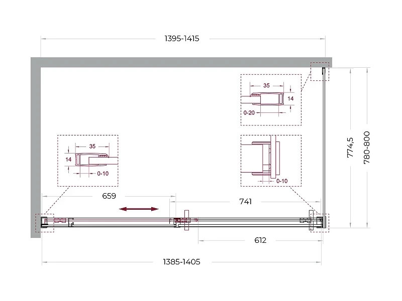 Душевой уголок BelBagno Soft Close-1 140x80 SOFT_CLOSE-1-AH-1-140/80-C-GM профиль Оружейная сталь стекло прозрачное
