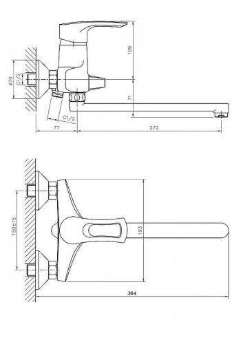 Смеситель для ванны Haiba HB2266 универсальный Хром на стену