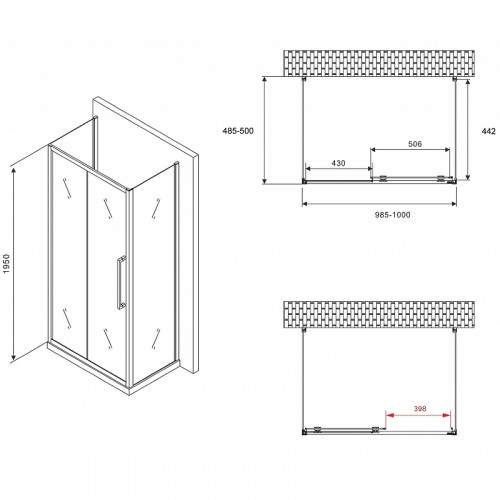 Душевой уголок Abber Schwarzer Diamant 100x50 AG30100H-S50-S50 профиль Хром стекло прозрачное