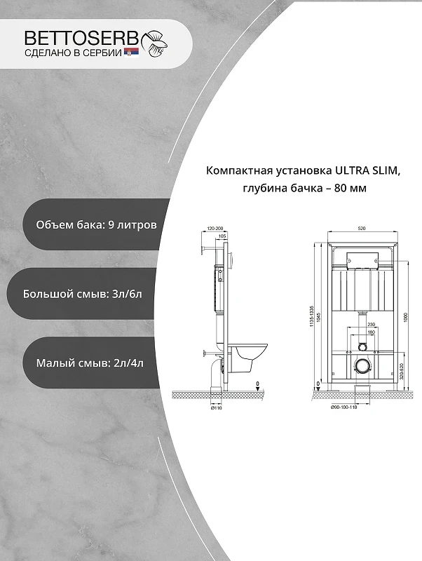 Инсталляция Bettoserb Sava Fix Slim SET40006440 для унитаза с клавишей смыва Cool цвет Золото матовый