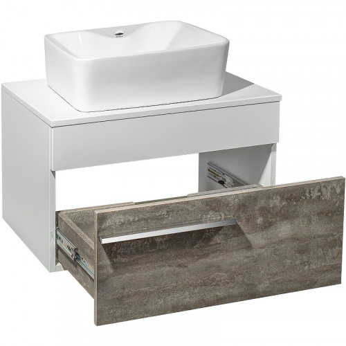 Тумба под раковину Runo Вудлайн 65 00-00001341 подвесная Белая Железный камень МДФ / ЛДСП