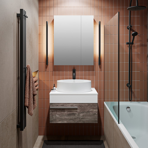 Тумба под раковину Runo Вудлайн 65 00-00001341 подвесная Белая Железный камень МДФ / ЛДСП