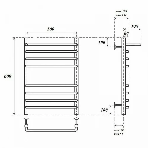Электрический полотенцесушитель Point Нептун PN09156SPE П7 500x600 с полкой левый/правый Хром