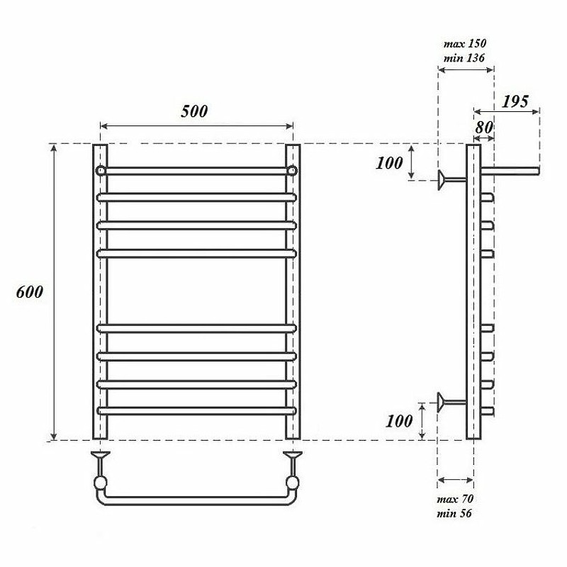 Электрический полотенцесушитель Point Нептун PN09156SPE П7 500x600 с полкой левый/правый Хром