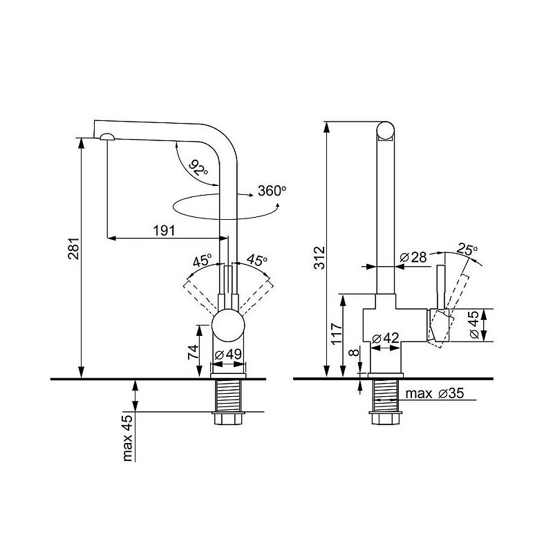 Смеситель для кухни Ulgran Quartz UQ-022-01 Жасмин нержавеющая сталь